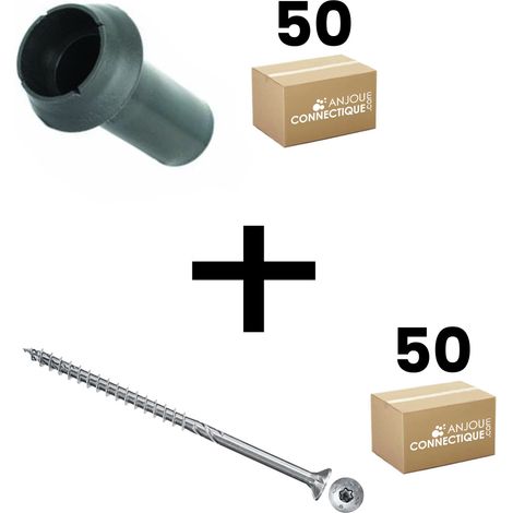 Lot de 50 supports de rail OB 43mm SIXBOX + 50 vis bois Ø5,0x70 tête fraisée TX - Sixbox (1/5)
