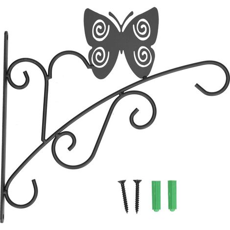 Support mural pour plantes en fer décoratif, stable et robuste, idéal pour suspendre fleurs, mangeoire à oiseaux, lanternes et attrape-soleil papillon. (1/5)