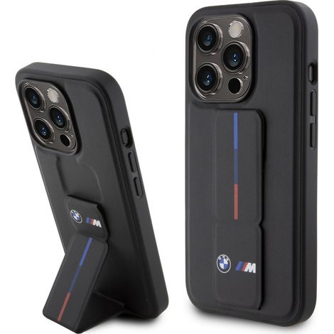 Coque BMW BMHCP15X22GSLK pour iPhone 15 Pro Max 6,7" noire/noire, rigide, avec motif antidérapant et marquage à chaud.
