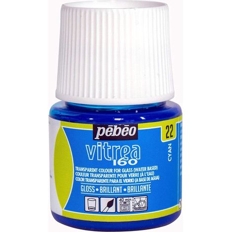 Peinture sur verre - PEBEO - V160 - 45 ml - Effet brillant - Couleur Cyan