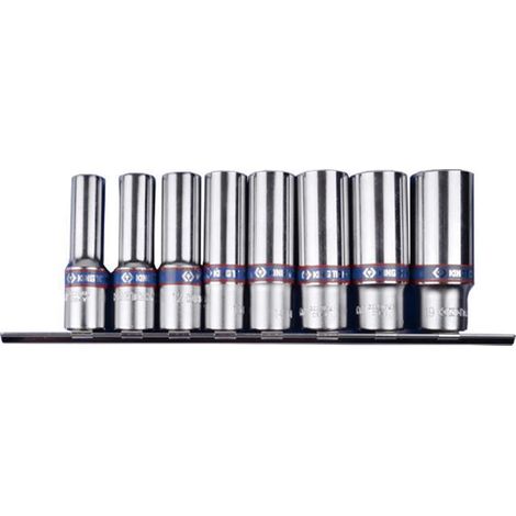King tony komplet nasadek 3/8" 8 elem. długie 6-kątne 10 - 19mm, chrom, na szynie