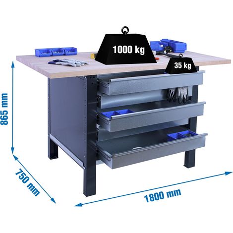 Simonrack Professionelle Werkbank Anthrazit mit 5 Metall-Schubladen