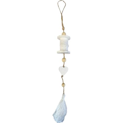 Pendaglio Bianco rocchetto in legno h 35 cm, pallina per Albero di Natale addobbi natalizi (1/2)