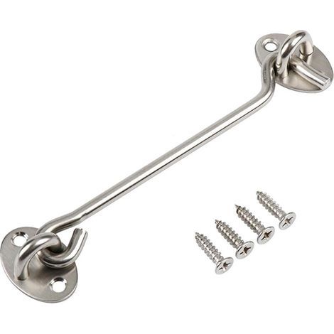 Gancio per porte e finestre in acciaio inox da 20 cm, colore acciaio, adatto per serrature di porte scorrevoli e persiane, 1 pezzo (1/5)