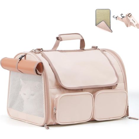 Katzen-Reisetasche, 4 Netzfenster, 4 Aufbewahrungstaschen, für Katzen bis zu 20 kg, Luftfahrtzertifiziert, aufrollbare Katzenabdeckung (1/5)