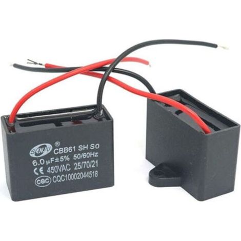 2Pcs Condensateur CBB61 450V AC 50/60Hz 6uF – Longueur câble 95mm – Idéal pour ventilateurs de plafond et climatiseurs- (1/4)