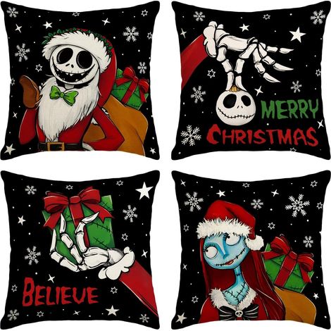 Funda de cojín navideña de 45 x 45 cm, decoración para fiestas de Navidad y Año Nuevo, funda de cojín decorativa para sofá (4 piezas) (1/5)