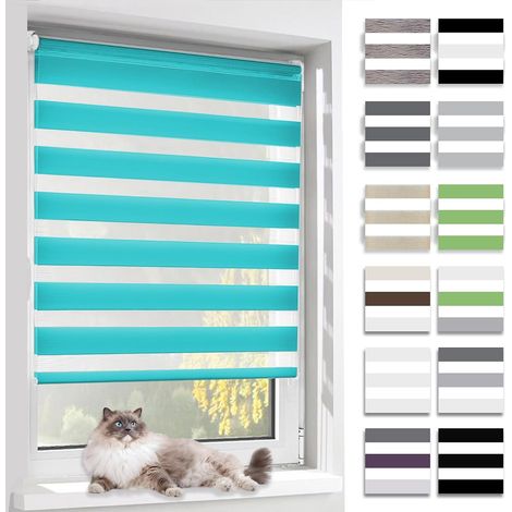 Store Enrouleur Jour Nuit,Tissu Double,Rideau sans Perçage,Translucide Occultant Protection Vie privée,pour Fenêtre et Porte,(Largeur du Tissu 50 cm),Turquoise,50l x 150L cm (1/5)