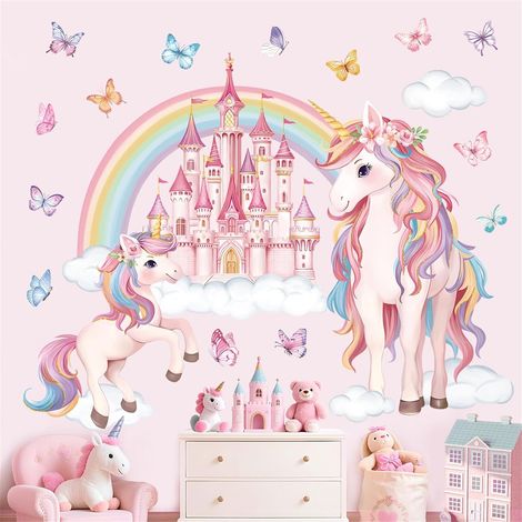 Stickers Muraux Licorne Arc-en-ciel Autocollant Mural Château (1/5)