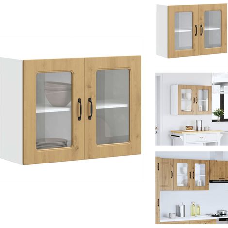 Küchen-Hängeschrank mit Glastür Artisan-Eiche Holzwerkstoff - Küchen-Wandschrank - Küchen-Wandschränke - Wandschrank Küche - Küchenschrank (1/5)