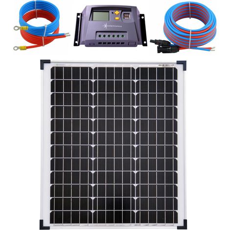 Solaranlage 50 Watt 12V Mono Laderegler 10A gelb Kabel 5 Meter Set