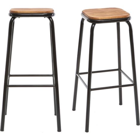 Design-Barhocker Edelstahl 2er-Set H 75 cm dunkles Holz MEMPHIS