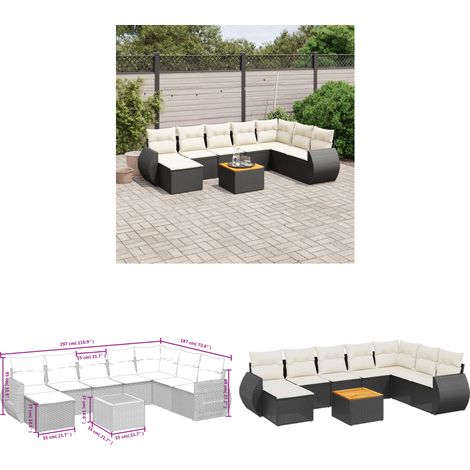Salon de jardin 9 pcs avec coussins noir résine tressée - Ensemble Salon De Jardin - Meuble Extérieur - Jardin - Mobilier De Jardin - Chaise Lounge - Home & Living (1/3)