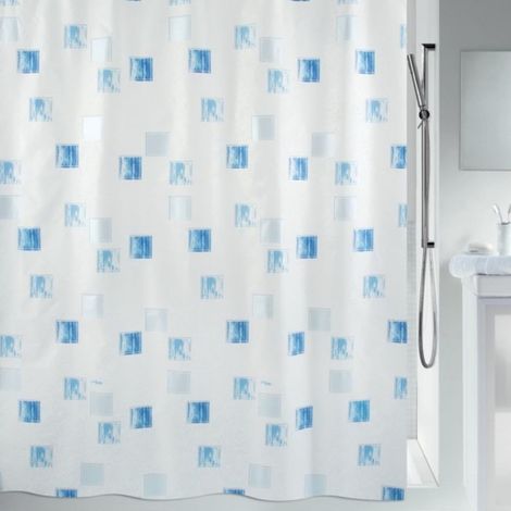Rideau de Douche Polyester Milano 240x180cm Bleu Ciel Blanc (1/2)