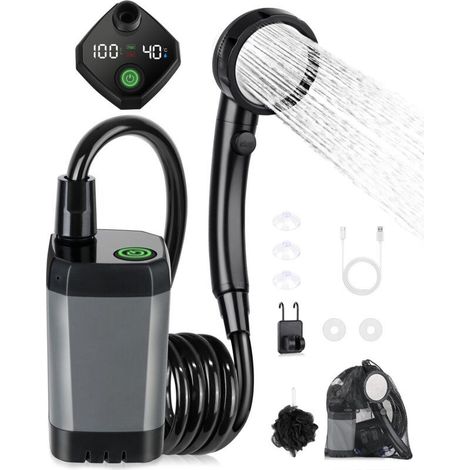 Kit Douche de Camping,Douche Portable,Pompe de Douche Électrique Rechargeable,Imperméable,avec Afficheur Intelligent (1/4)