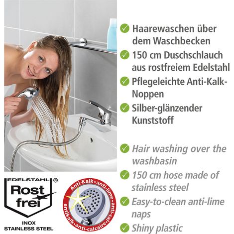 WENKO Waschbeckendusche, Silber glänzend, Kunststoff (ABS) chrom, Edelstahl rostfrei chrom, Kunststoff (ABS) grau
