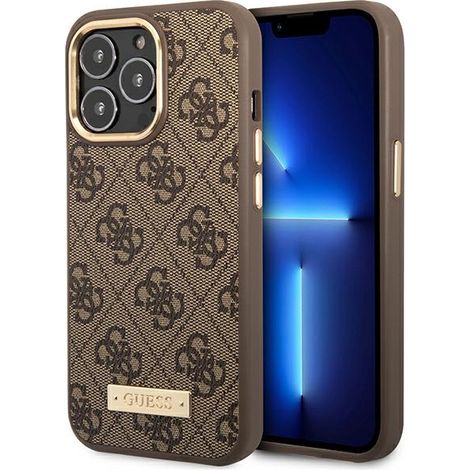 Coque rigide marron/marron Guess GUHMP14LU4GPRW pour iPhone 14 Pro 6.1 avec logo 4G et compatible MagSafe (1/5)
