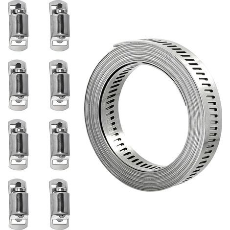 Set di 8 fascette stringitubo regolabili in acciaio inox - 4 m - Per piscina, lavatrice, refrigeratore e giardino (1/5)