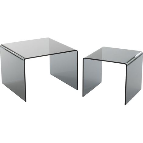 Set de 2 tables gigognes en verre Noir Brillant 65x65x48 cm (1/5)