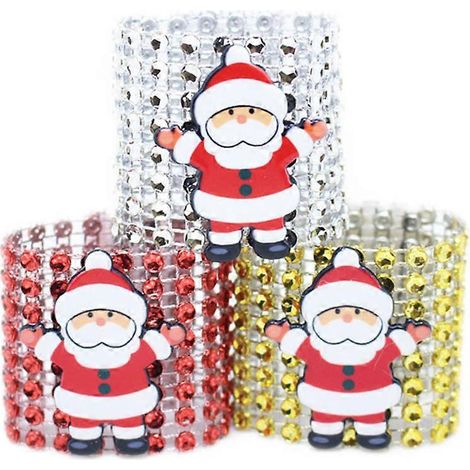 Lot de 12 ronds de serviette de Noël, attaches pour serviettes, décorations de table pour les fêtes (argenté, doré et rouge)-12pcs