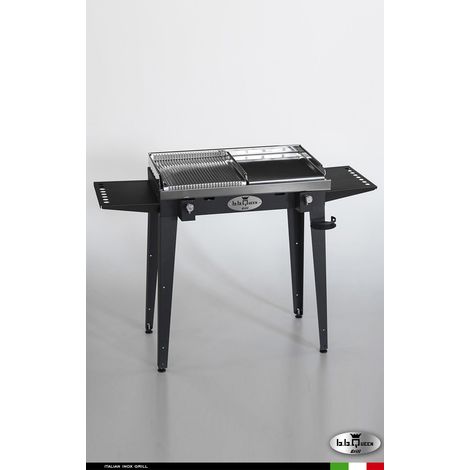 Grill 8.4 Inox Piastra mista - Grigio antracite - Con portapiatti - Senza paraschizzi - Senza kit mensola e ruote - barbecue, griglia, giardino, carne, a gas, acciaio made in Italy