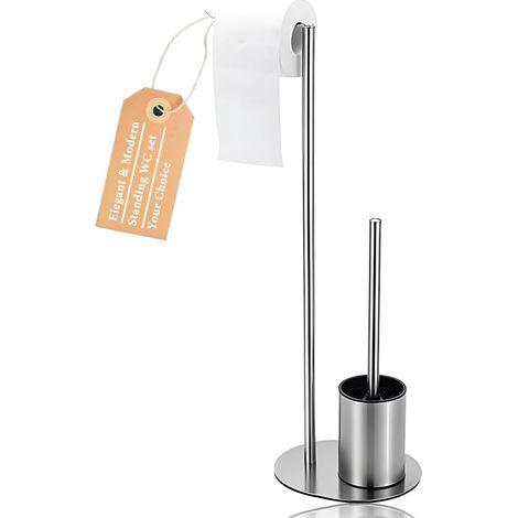 Porte-Papier Toilette sur Pied avec Brosse WC, INOX brossé (1/5)