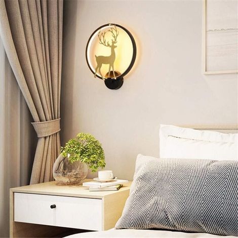 Applique murale nordique Elk, lampe de chevet dans la chambre à coucher moderne minimaliste créatif escalier balcon décoration LED allée lampe, Noir, trois couleurs de lumière variab (1/4)
