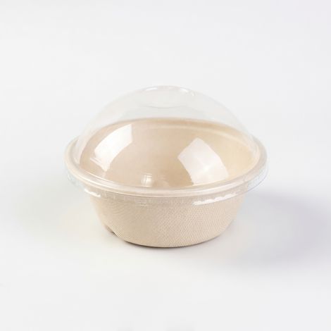 Bol jetable 300 ml à parois droites avec couvercle en dôme transparent (1/5)