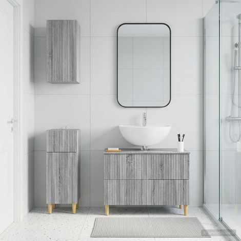 vidaXL 3 Piece Bathroom Cabinet Set ARNHEM Grey Sonoma Engineered Wood (1/5)