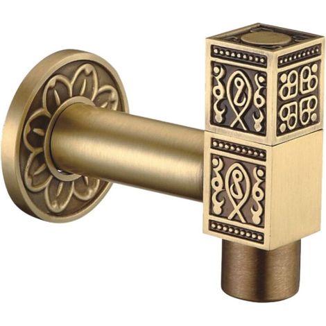 Antique washing machine tap, all copper, European style extended mop pool tap, 4-point single cold water in wall-mounted quick-opening tap (short wash, square carved) (1/5)