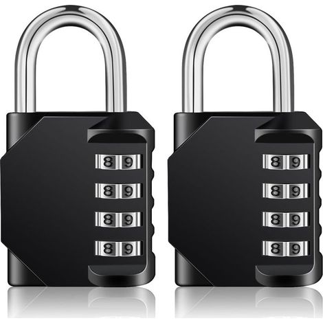 Lot de 2 Cadenas à Code 4 Chiffres pour Casiers, Vestiaires, École, Sport, Abri de Jardin (Noir) (1/5)
