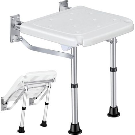 Chaise de douche pliante, Siège de douche pliant avec pieds, siège de douche mural tabouret de bain pour personnes âgées supporte jusqu'à 400 kg (1/5)