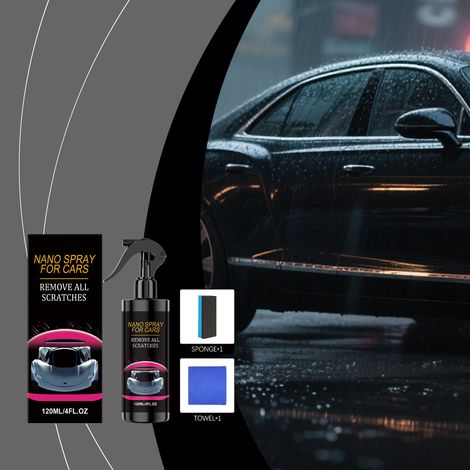 Nano-Spray fürs Auto: Tägliches Reinigungs-, Pflege-, Aufbereitungs-, Polier- und Glanzspray für Autolack – 120 ml + Schwamm + Tuch -- DE (1/5)