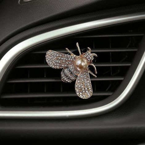 Clips de ventilation Abeille Scintillante, Désodorisant Abeille en Cristal, Clip de ventilation Strass, Accessoires de Voiture Scintillants (Argent) (1/5)