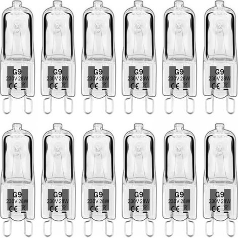 Bombilla LED G9, bombilla halógena G9 de 28 W, 230 V, 350 lm, 2700 K, luz blanca cálida, regulable, bombilla de cápsula G9 para lámpara colgante, luz de pared, iluminación de armario, paquete de 10 (1/5)
