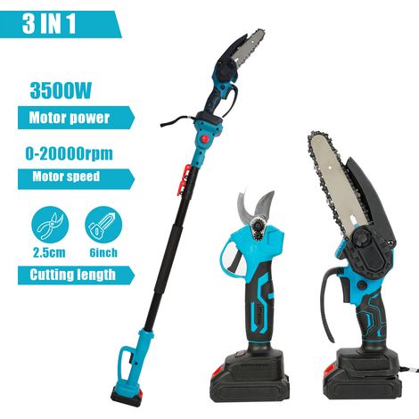 Tronçonneuse élagueuse sur perche 3 en 1, Scie à perche sans fil 3500W, Avec perche télescopique 2m, 2 batteries et chargeur (1/5)