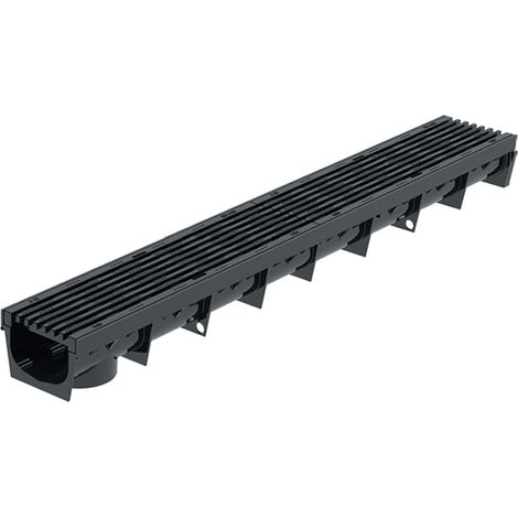 MEA – Caniveau d'évacuation extérieur 1m – Grille en plastique recyclé noir – Largeur utile 10cm – Évacuation optimale des eaux de pluie