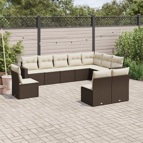 vidaXL Set Divani da Giardino 10pz con Cuscini in Polyrattan Marrone (1/3)