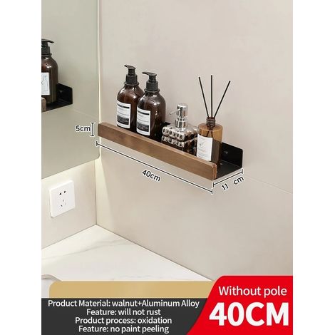 (Noir 40 cm) Étagère d'angle en bois et aluminium pour salle de bain, rangement pour shampoing, étagère murale de douche (1/5)