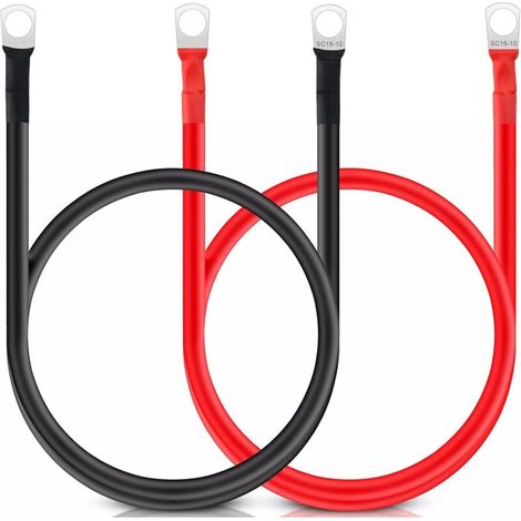 2pcs câble inverseur de Batterie 50cm, câble de Batterie 12v Fils de Batterie Automatique Rouge et Noir avec bornes à Anneau Fil Flexible en cuivre pour Moto, RV Solaire