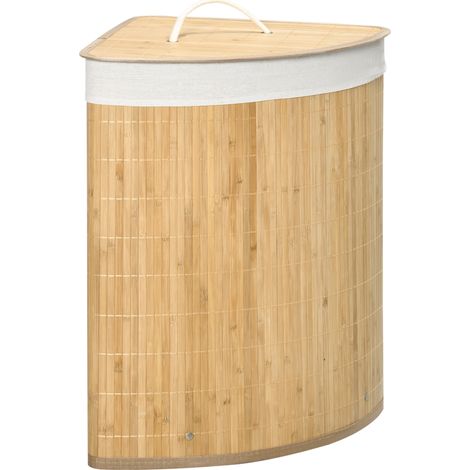 Cesto portabiancheria angolare in bambù 55 L con coperchio e sacco estraibile 38 x 38 x 57 cm (1/5)