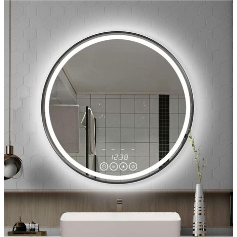 Miroir lumineux de salle de bain rond – Éclairage LED tricolore – Intensité réglable – Anti-buée – Étanche IP44 – Verre trempé