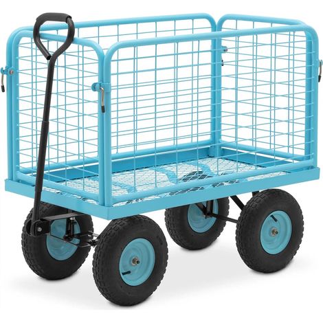 Carrello da giardino 400 kg con sponde laterali rimovibili gomma plastica acciaio verniciato a polvere blu 140008601