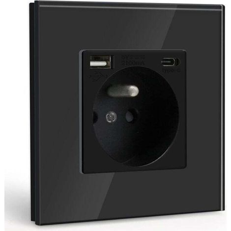 1 französische Steckdosenleiste, gehärtetes Glas 86x86 mm, USB + Typ-C, 250 V 16 A, für Zuhause und Büro (1/5)