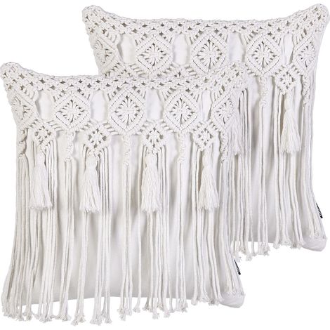 Dekokissen 2er Set BAMIAN Baumwolle 45 x 45 cm Cremeweiß Geometrisches Muster