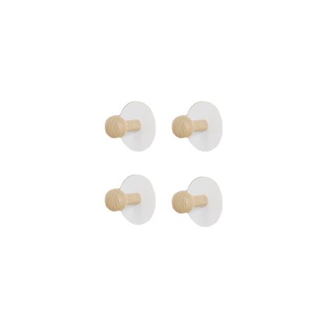 TAISHENGDA Lot de 4 Crochets Muraux en Bois de Hêtre et Noyer – Sans Perçage, Design Perle Ronde Blanc Laiteux (1/4)
