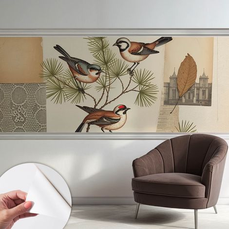 Tapete Selbstklebend - abwaschbar - Tapete mit Motiv - trendige Wanddeko - elegant Fototapete Vogelcollage 250x104 cm (1/5)