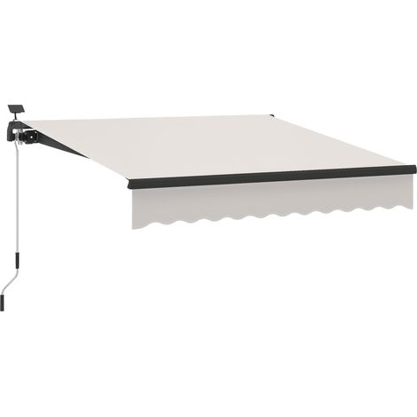 Store banne rétractable manuel avec éclairage Solaire LED, inclinaison réglable de 45 à 90° et protection UPF 50+, Extérieur 3 x 2,5 m, crème