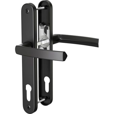Satz schwarzer UPVC-Aluminium-Türgriffe, 92 mm Lochabstand (PZ), 243 mm Rosette, 210 mm Schraubenloch, schwarzer PVC-Ersatztürgriff (1/5)