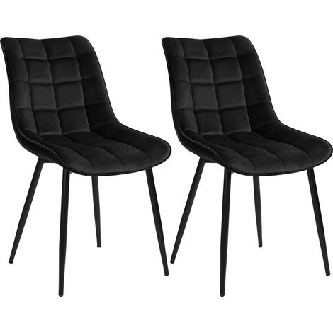 Woltu – Lot de 2 chaises de salle à manger en velours noir – Pieds en métal – Hauteur d'assise 46,5 cm – Confort ergonomique